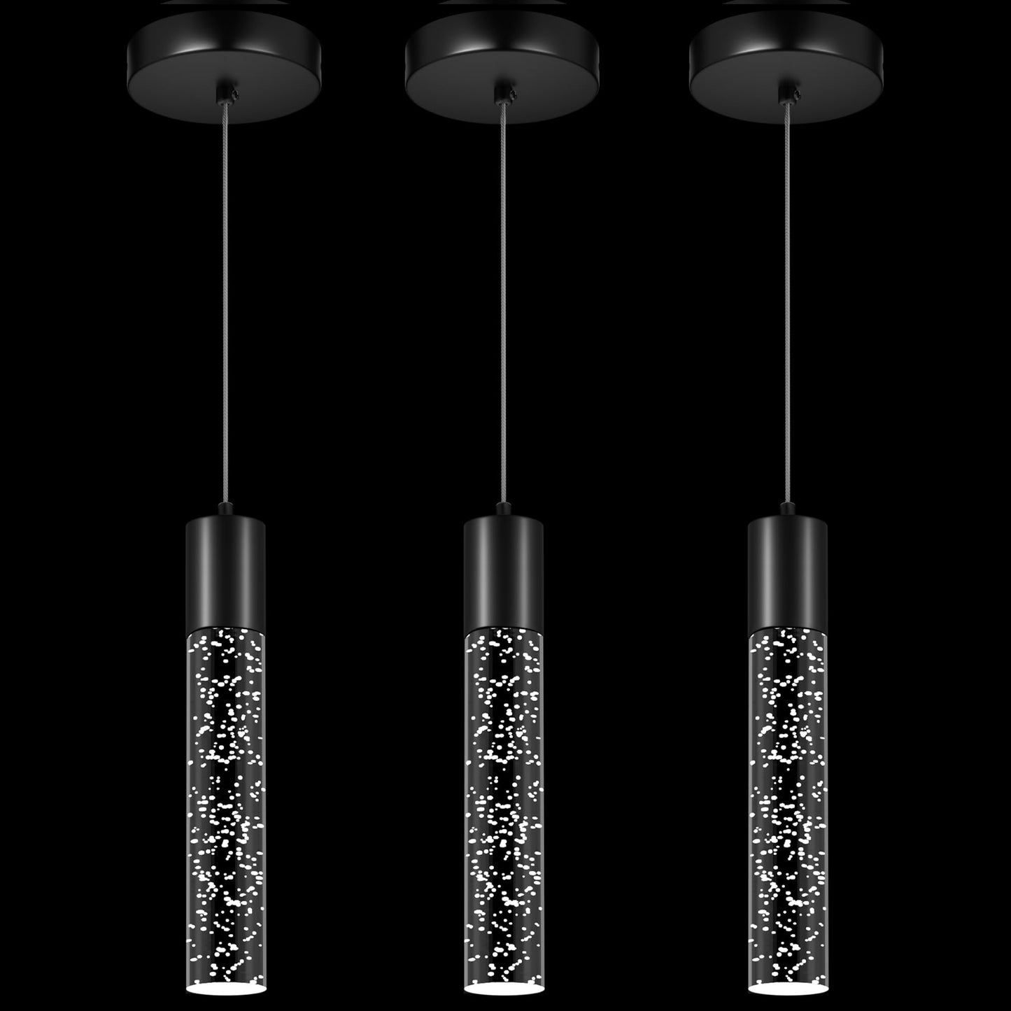 Esfos Pendant Lights Kitchen Island  6500K Modern Kitchen Island Lights Brushed Black  3 Pack Ceiling Lighting Fixtures With Crystal Bubble  Integrated Led Hanging Light For Dining Room Restaurant