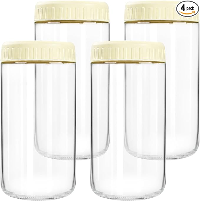 Overnight Oats Containers with Lids, 24oz Glass Jars with Lids 4 pcs, Milk White, Wide Mouth Mason jars for Salad, Yogurt, Snacks, Meal Prep