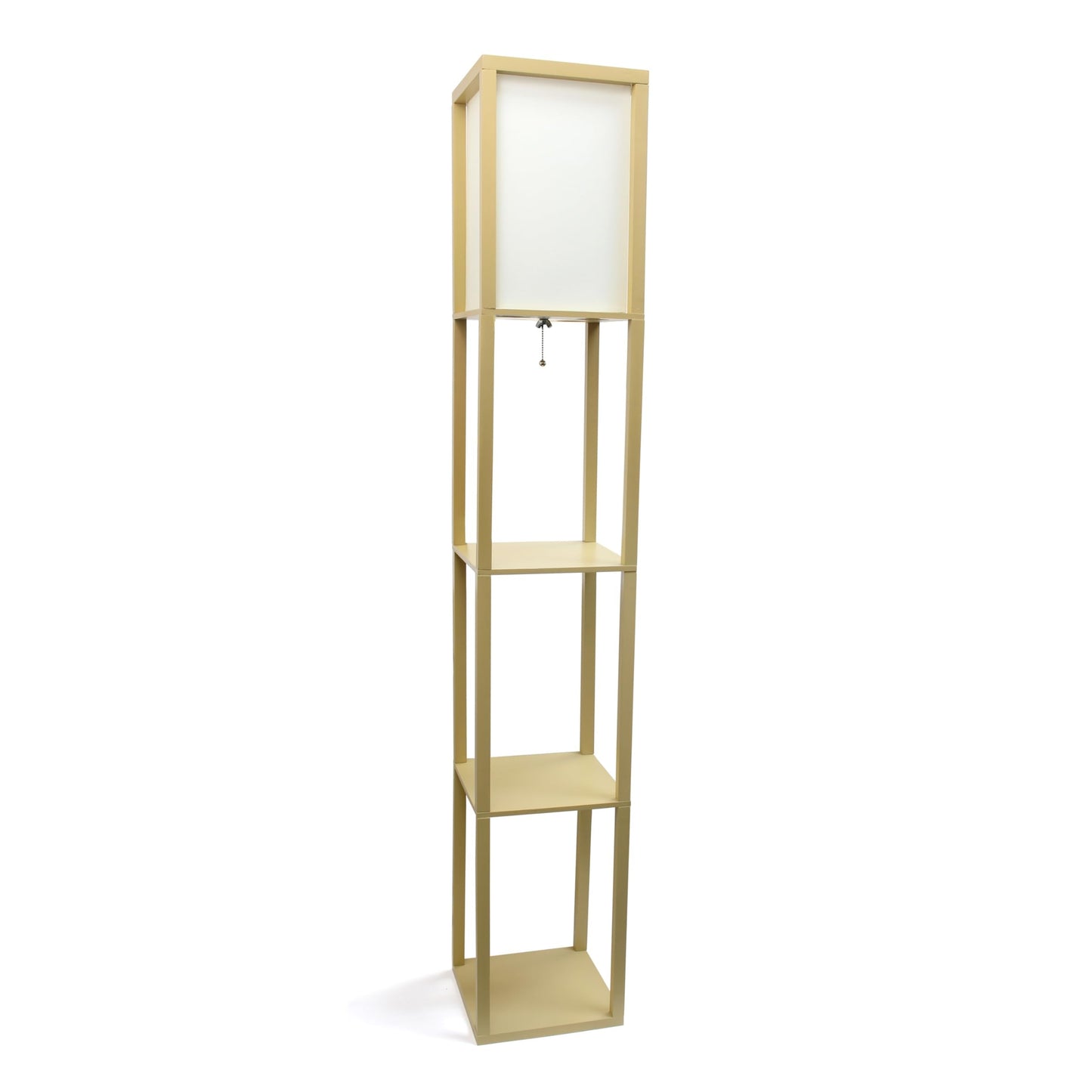 LALIA HOME Column Shelf Floor Lamp, Wood with Linen Shade, Tan, Model LHF-3004-TN
