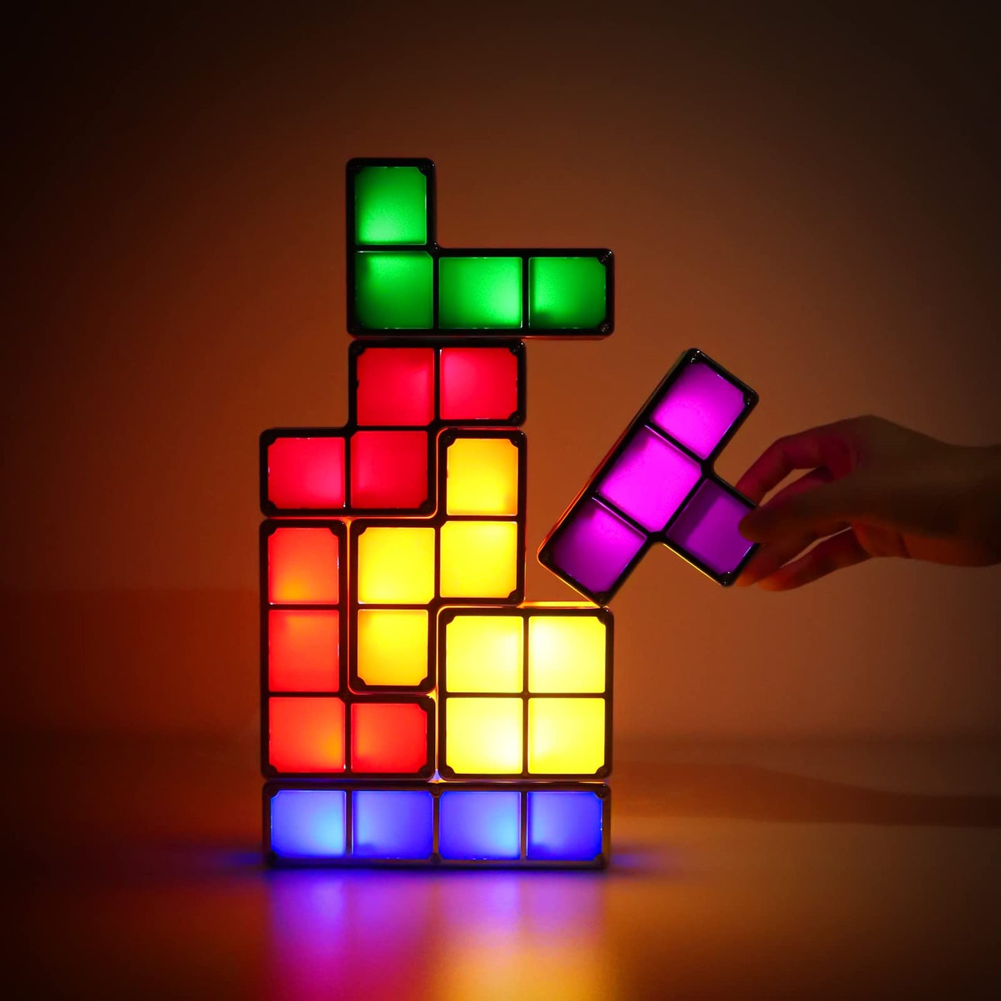VEEKI Night Light for Kids, Stackable LED 3D Puzzle Lamp, DIY Tangram Light Blocks, Model 20, US Plug