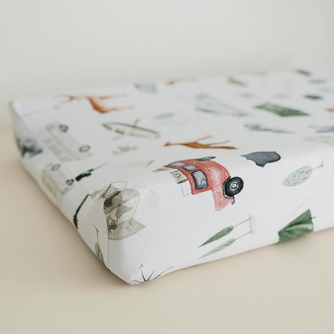 Pobibaby - 2 Pack Premium Pack N Play Sheets Fitted for Standard Pack and Plays and Mini Cribs - Ultra-Soft Cotton Blend, Stylish Woodland Pattern, Safe and Snug for Baby (Explore)
