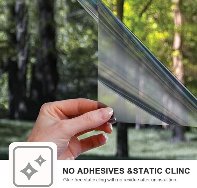 Window Privacy Film One Way Daytime Mirror Tint Treatments UV Heat Control Vinyl Stickers Sun Block Glass Paper Door Covering Reflective (Black Silver, 41.3 Inch x 7.8 Feet)