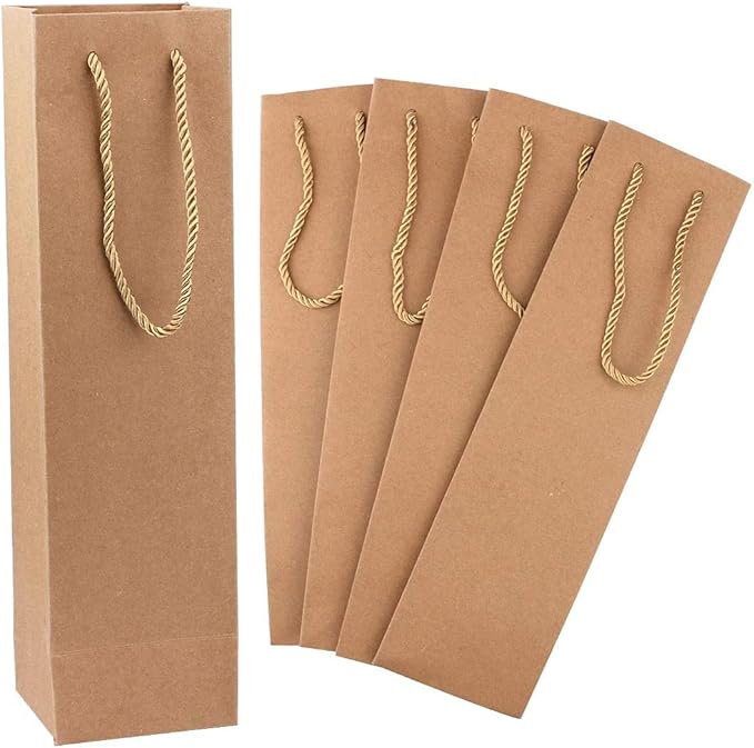 Sdootjewelry Wine Gift Bag, 20 Pack Paper Wine Bottle Gift Bags with Handles, 3.7 x 3.5 x 13.8” Wine Bags Bulk, Reusable Wine Bags, Wine Kraft Bags for Party Holiday