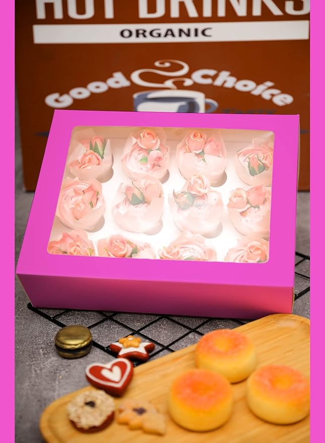 Bakepacker 12 Cupcake Containers 10-Packs Roland Cupcake Box Cupcakes Carrier, 12 Cupcake Boxes with Window 13"x10"x3.5"（Auto-pop up）