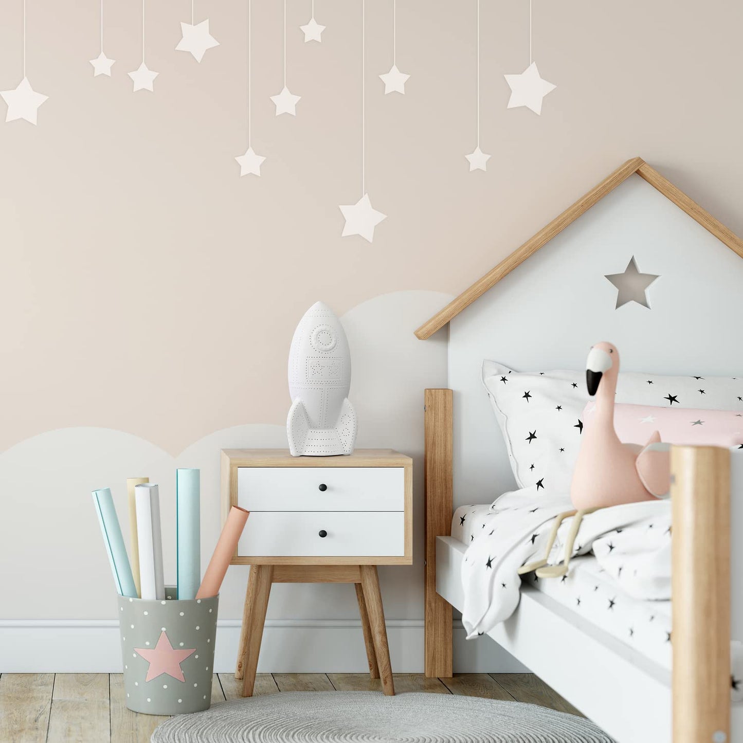 Simple Designs Table Lamp, Porcelain Rocket Ship, 6inL x 5.75inW x 12.5inH, White, Model LT2095-WHT