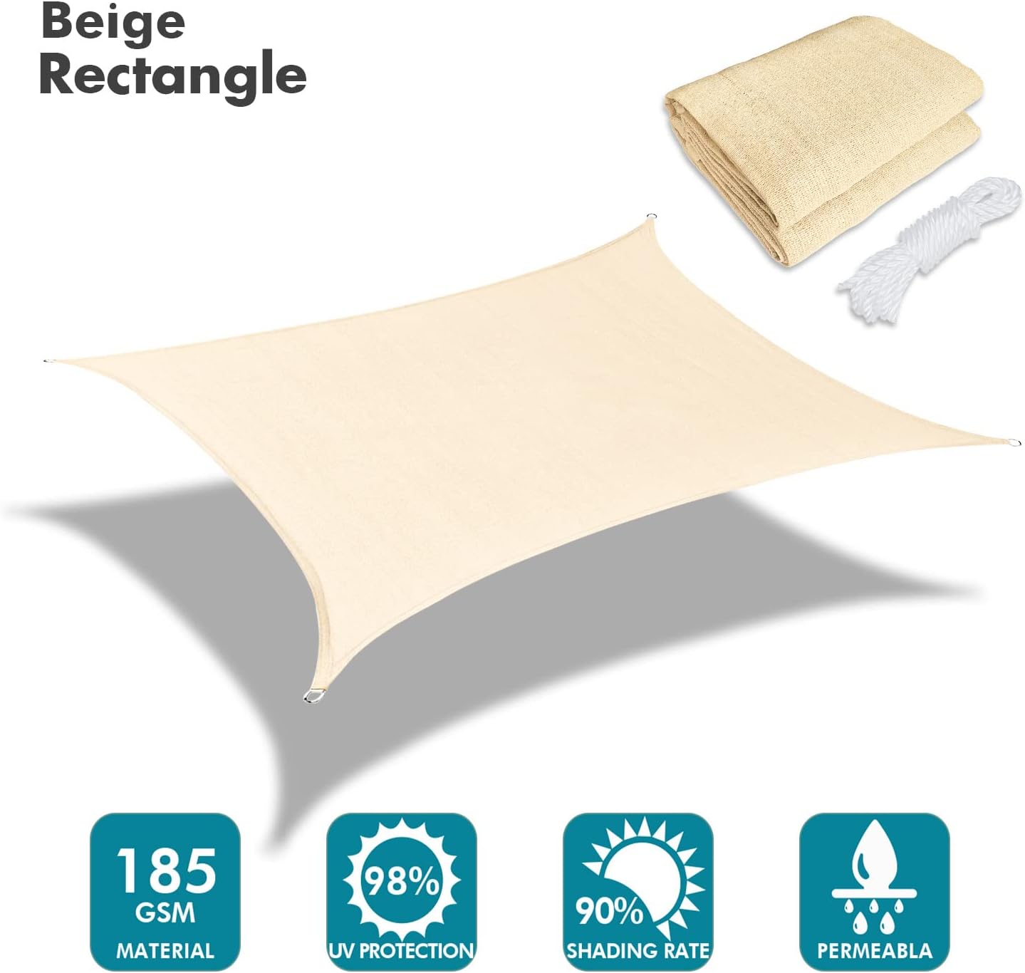 KANAGAWA 7'X9' Cream Custom Size Sun Shade Sail Rectangle UV Block Canopy Cover for Patio Backyard Lawn Garden Outdoor (Customized Available)