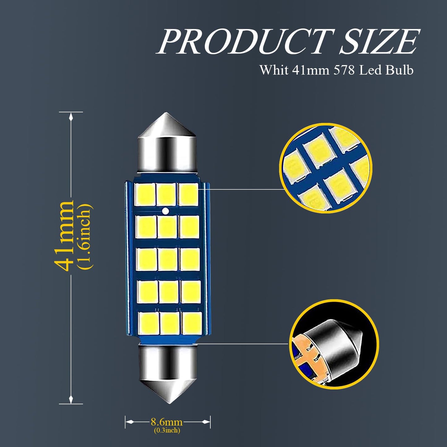 Gkmow Pack-4 578 Led Extremely Bright Bulbs  1.59 6500K 2835 Chipsets 400Lm Bulbs For Led Interior Dome Map Door Lights 211-2 212-2 569 6411 6451 41Mm 42Mm (White)