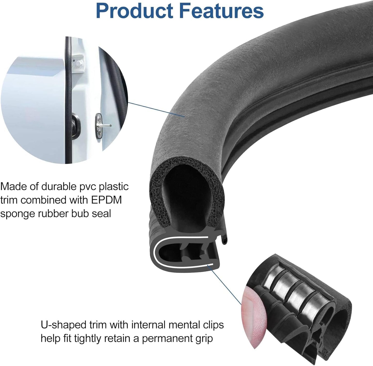 Automotive Door Weather Stripping 50Ft Car Door Rubber Edge Trim Seal Strip Gasket with Side Bulb for Car Bus Camper Boat RV Truck Doors