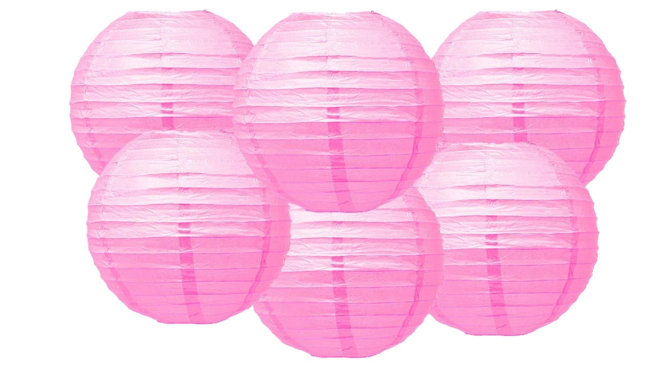 Matissa Pack Of 6 Round Paper Lanterns - Rose Pink, 18/45Cm Party Decorations