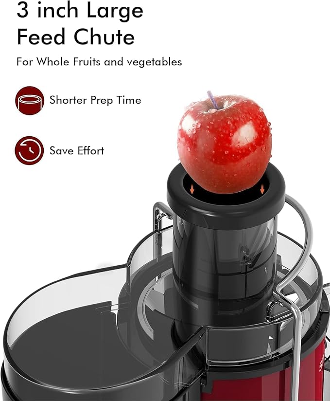 Juicer Machine - 3" Wide Mouth Centrifugal Juicer Extractor for Fruits and Vegetables, Red