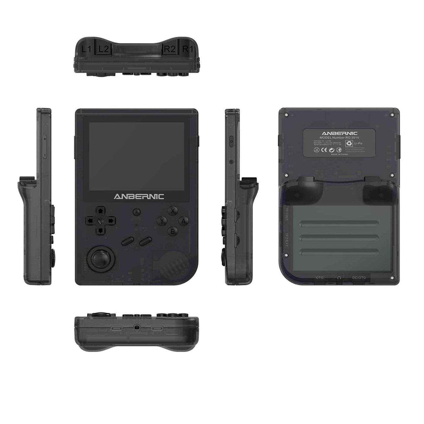 HAIHUANG RG351V Handheld Game Console,Plug & Play Video Games Supports Double TF Extend 256GB,Portable Game Console 3.5 Inch IPS Screen 2521 Games (Transparent Black)