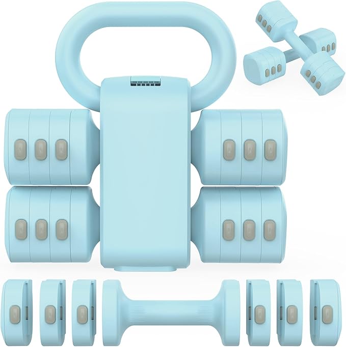 Hezeyferg 2-in-1 Adjustable Dumbbells Set, 4 Levels Weight Dumbbells Set for Women Men, Each 2.2/3.3/4.4/5.5lb Hand Weight...