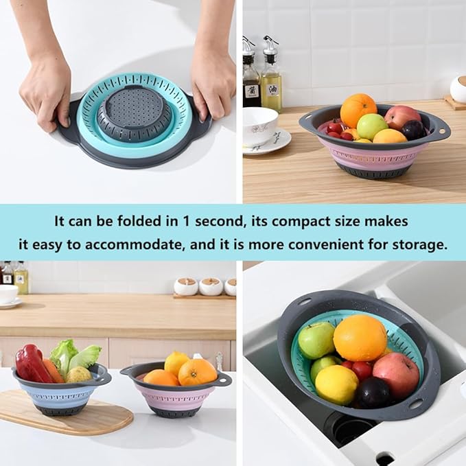 Collapsible Colander and Strainer,Silicone Strainer Colanders & Food Strainers,for Vegetable and Fruit, Kitchen Essentials