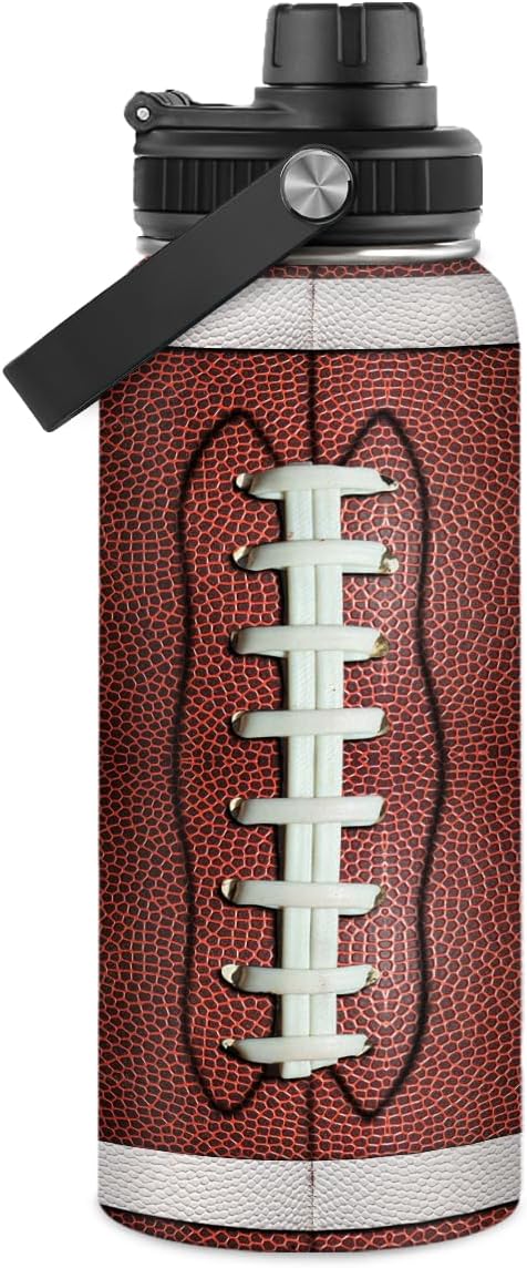 SANDJEST Football Water Bottle 32oz Stainless Steel Insulated Bottles for Men Boys Sports Lovers Fan Players Coach - Softball Gifts for Birthday Christmas