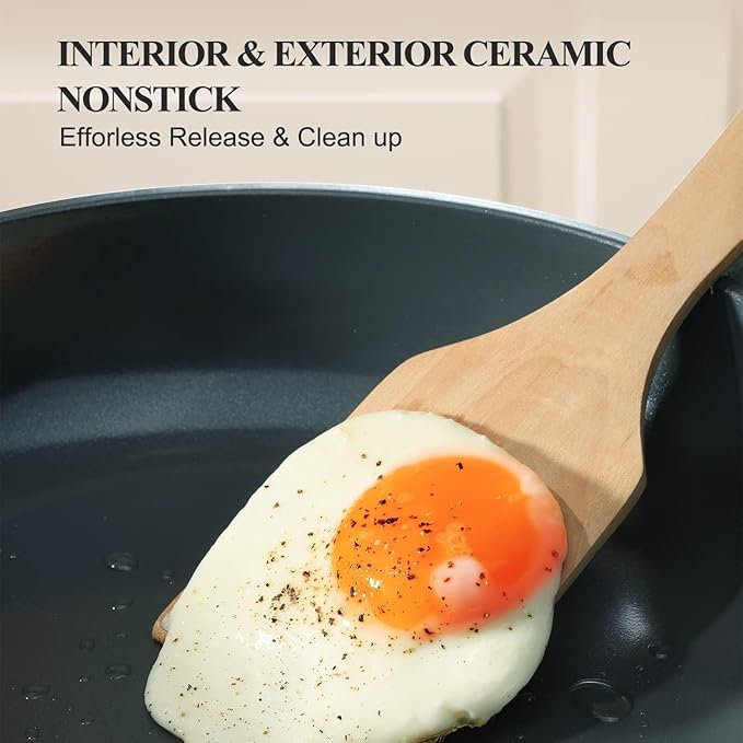 PRICUSIS Nonstick Pots and Pans Set, 9 Pieces Non Toxic Ceramic Nonstick Cookware, Healthy Omelete/Egg Skillet, Healthy Frying Pan, PTFE PFOA & PFAS Free, Induction Compatible, Gray