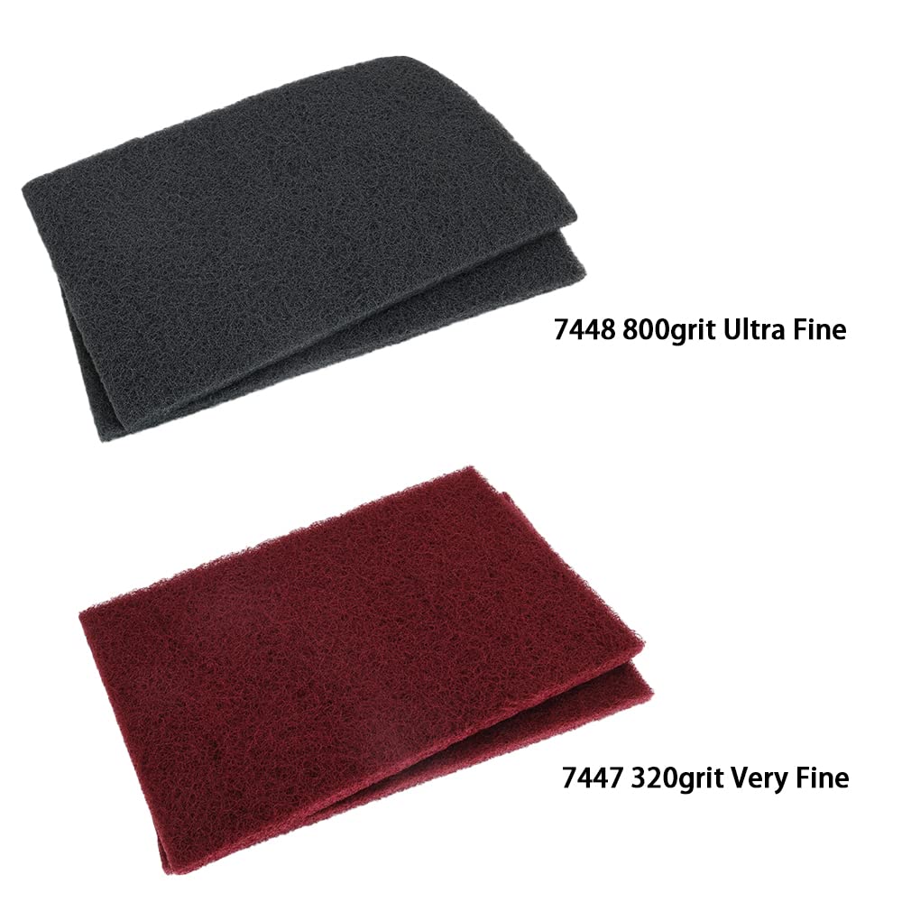 QZATTCAEN 6"x9" Automotive Scuff Pad 8 Pack (7447&7448) - 4 Maroon(Fine) & 4 Gray(Ultra Fine), Wet/Dry Reusable Scuffing Pad for Paint Prep, Sanding - Auto Body, Woodworking & Handicrafts