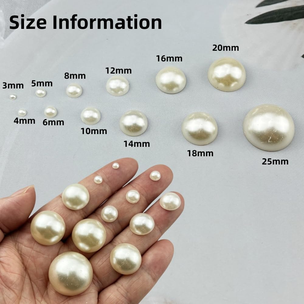 700pcs 10mm Half Pearls for Crafts Flatback Round Half Pearl Beads for Jewelry Making Nail Art Scrapbook Craft Wedding Dress Decoration(Ivory White)