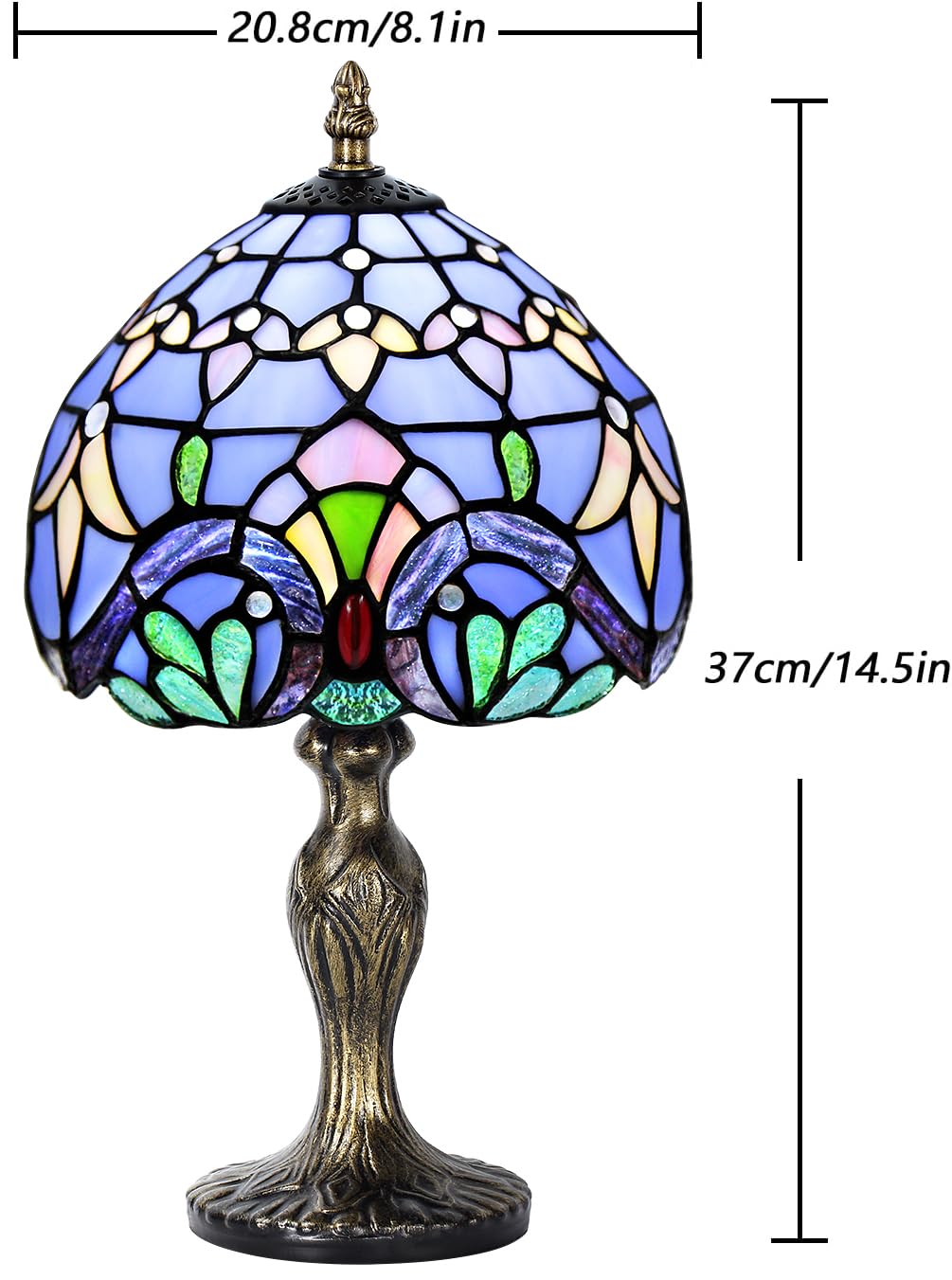 MIAOKE Stained Glass Table Lamp, Blue Baroque, Handmade Night Light, Model DFNLSBLK