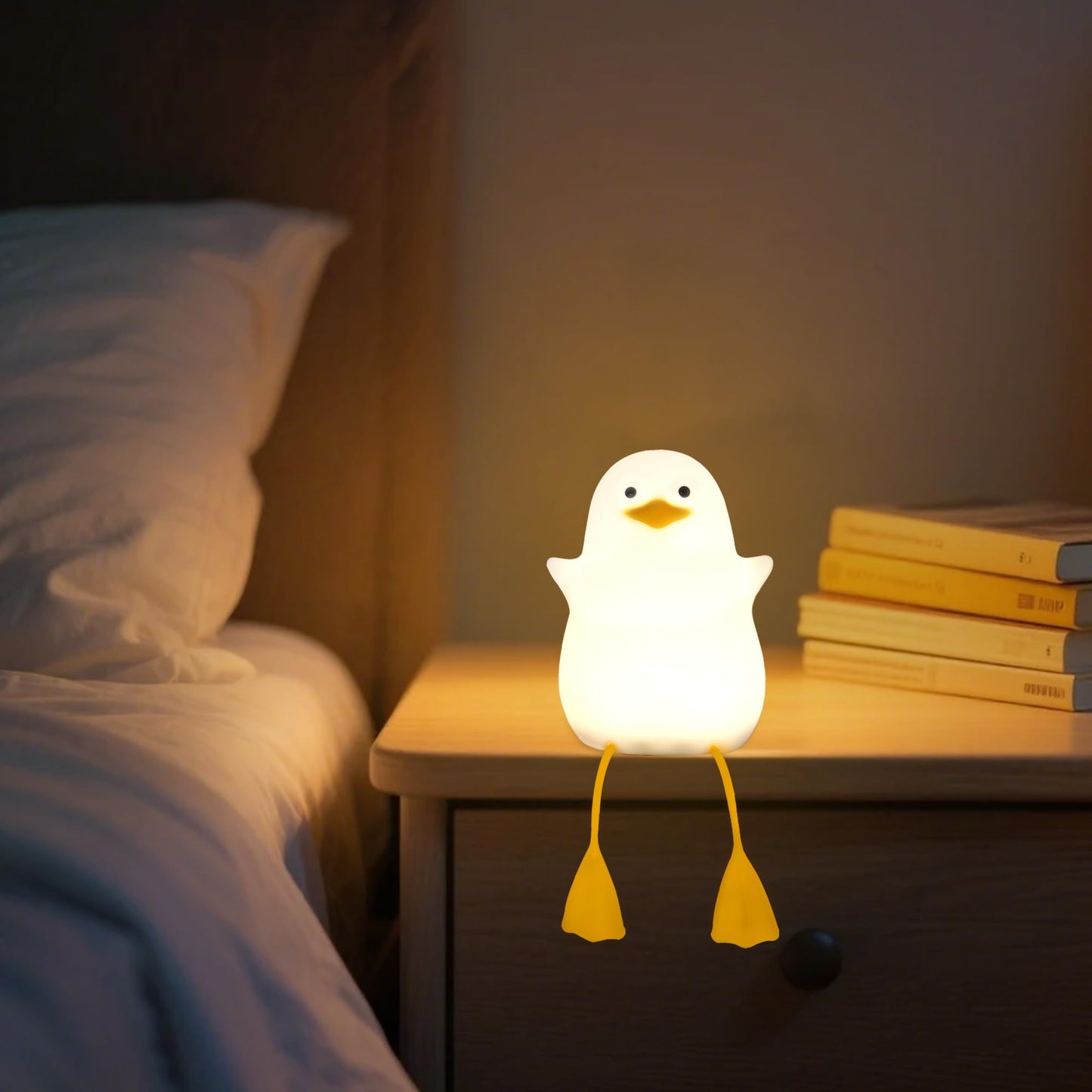 YuanDian Cute Duck Night Light, Silicone, White & Yellow, Model FS-2810-9999, Kawaii Room Decor for Kids and Teens