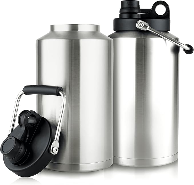 2 Packs 1 Gallon Water Jug Bottle Insulate, 128 oz Stainless Steel Water Bottle Wide Mouth Double Vacuum Dishwasher Safe BPA Free for Hot & Cold Drinks Stainless Steel