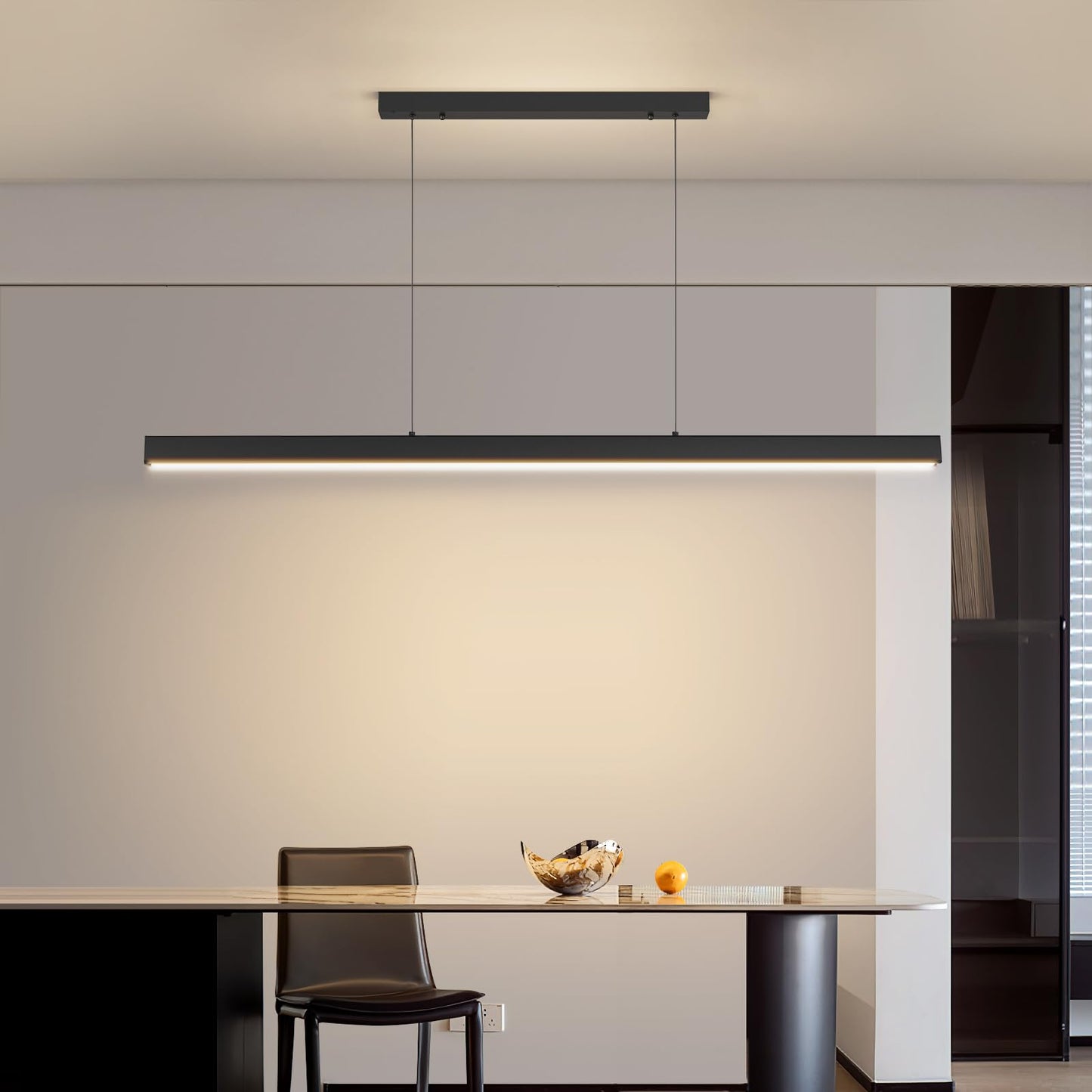 Mikeru Modern LED Linear Pendant Light, 39IN, Aluminum, Adjustable Color Temp 3000K-6500K, A-Black, Model 1