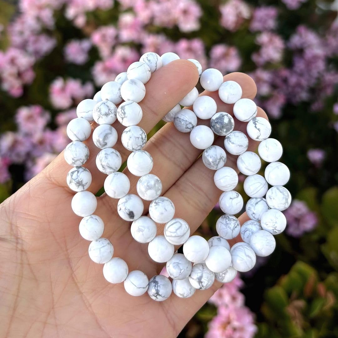 Adabele Real Natural White Howlite Gemstone Beaded Bracelet 8.5 inch Stretch Chakra Healing Crystal Stone Jewelry Women Mom Gift
