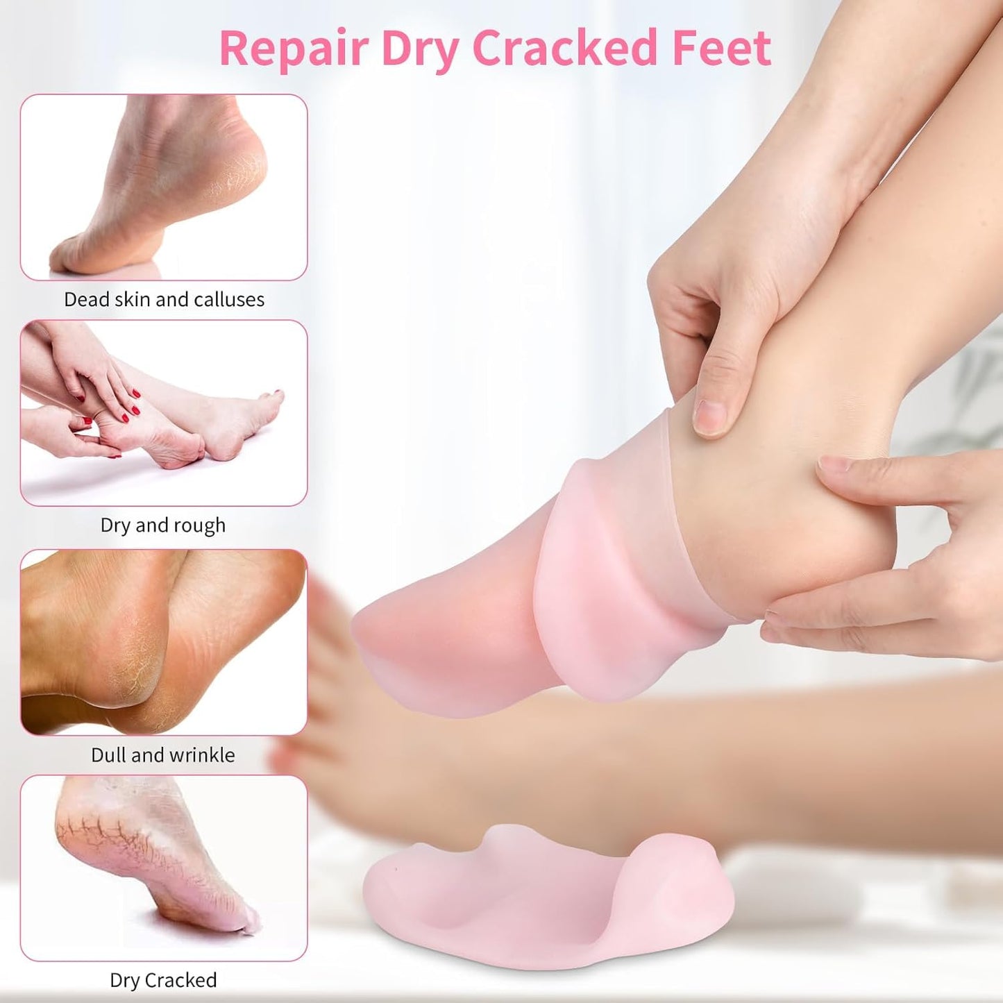 Aluroice 1 Pairs Silicone Moisturizing Socks for Dry Cracked Feet Women, Soft Gel Pedicure Foot Spa Aloe Socks, Anti-Slip Moistu