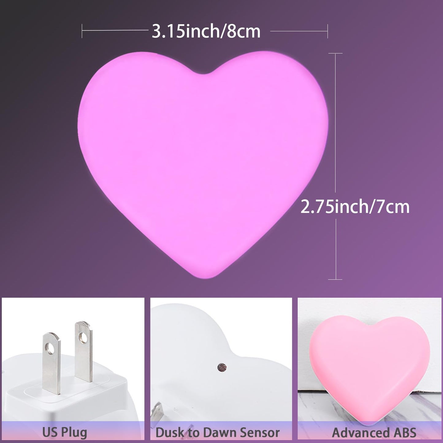 Inzu Led Night Light For Kids, Pink, Auto Dusk To Dawn Sensor, Soft Warm Light, Nursery, Bathroom, Hallway, Model 0001