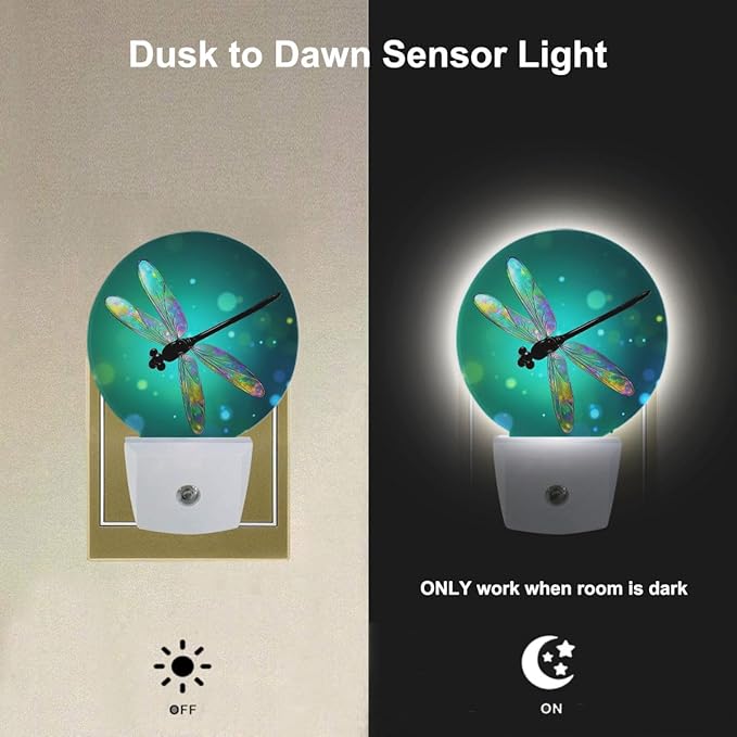 EKOBLA Dragonfly Night Light Fantasy Green Dragonfly Night Lights Plug into Wall for Boys Girls, Led Lamp for Stairway/Hallway/Bedroom 0.5W Nightlight Sleep Friendly