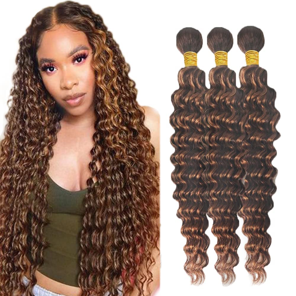 Lagalaga Bundles Human Hair 20 22 24 Inch Deep Wave P4/30 Human Hair Bundles Unprocessed Brazilian Virgin Hair Quick Weave Hair
