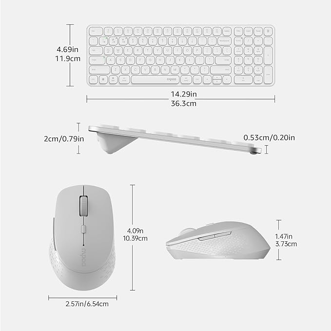 Rapoo Wireless Keyboard and Mouse Combo, Blade-Series E9310M 99-Key Ultra-Thin Keyboard and M300G Silent Mouse, Support 4 Devices, Quiet, Compact, Battery Powered, for Windows/Mac/Linux/Chrome