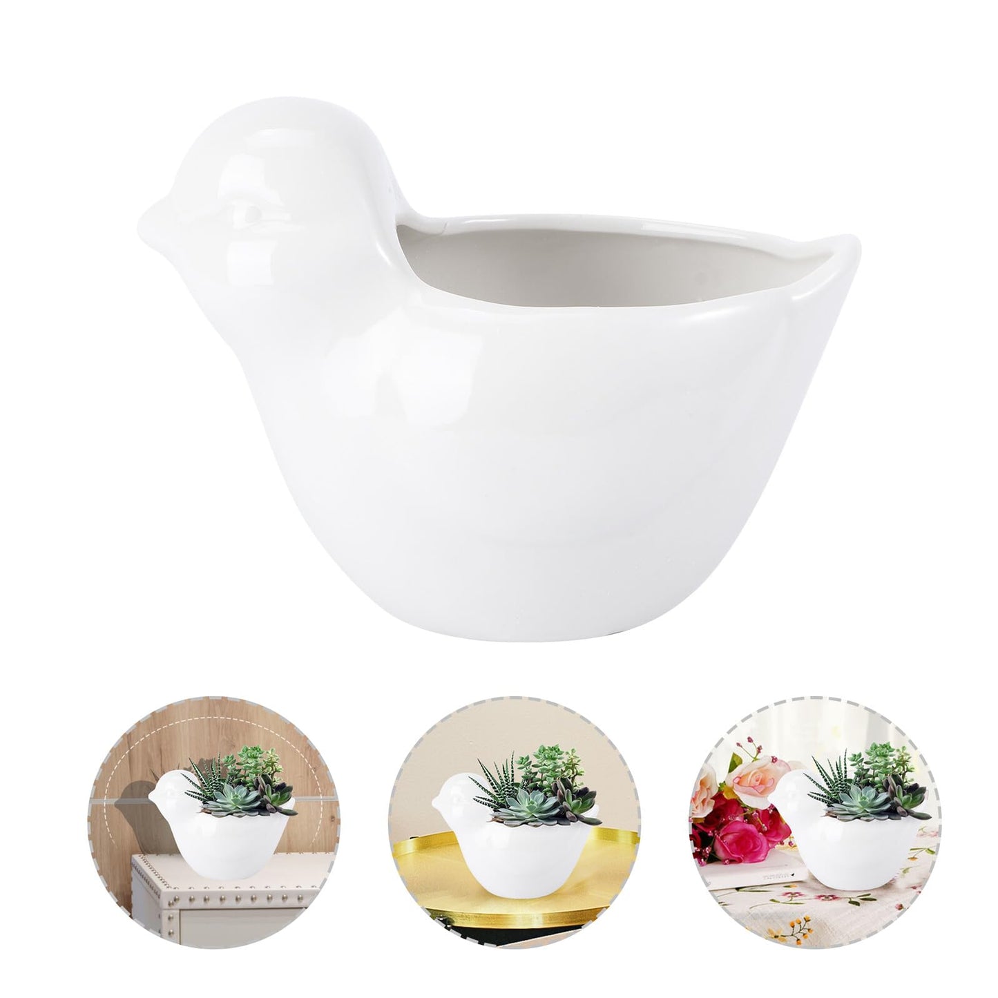 DIYEAH Ceramic Succulent Flowerpot with Creative Bird Design White Animal Plant Container for Indoor Garden Office Decoration Compact Decorative Pot for Small Flowers and