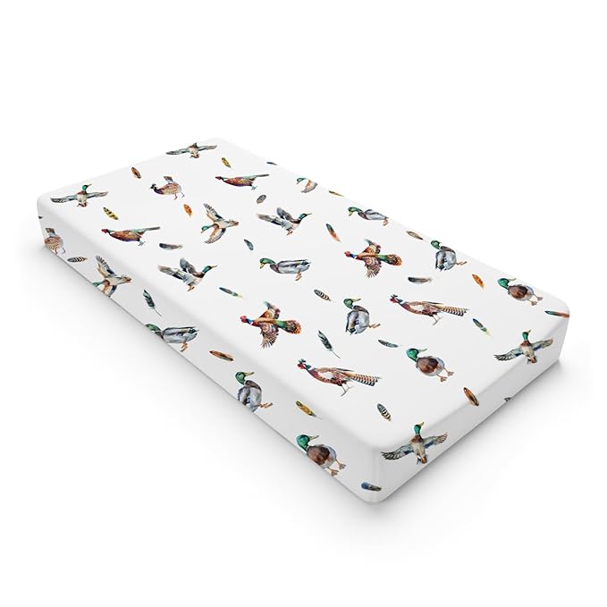 Country Duck Pheasant Baby Changing Pad Cover Wild Ducks Birds Feathers Baby Diaper Changing Table Sheets for Boy Girl Soft Breathable Stretch Fitted Diaper Change Table Pad Mats Covers 32''x16''