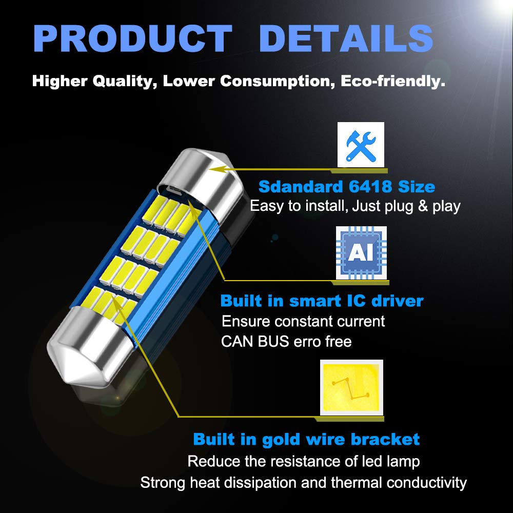 Xinyang 2Pcs 6418 Led Car Bulb 36Mm Festoon 16-Smd 4014 Chipsets White For Interior Dome License Plate Lights