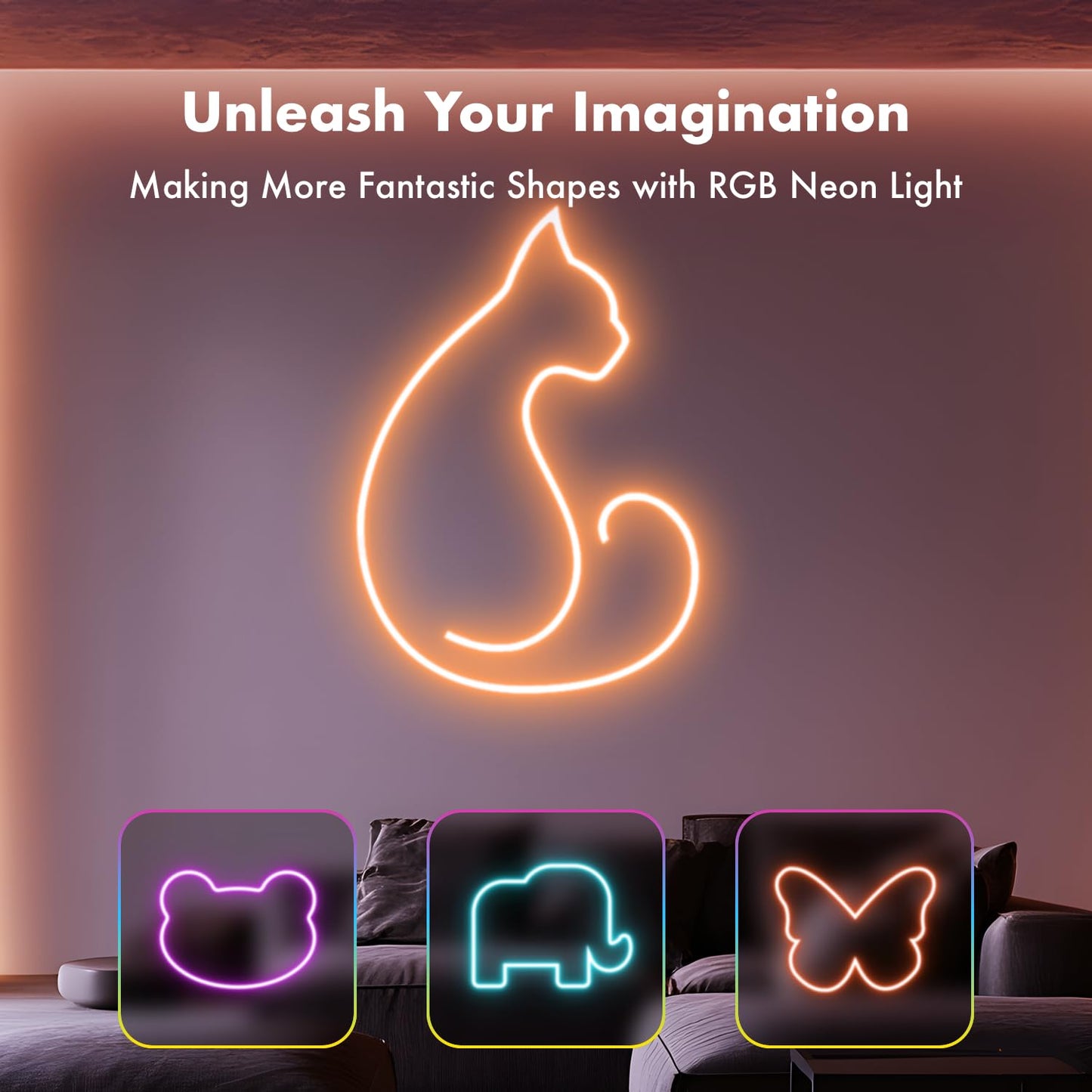 SILFU Neon Rope Lights, 50FT RGB Led Strip, Waterproof IP67, DIY Design, Music Sync, 44 Keys Remote Control, Multiple Modes, for Living Room, Bedroom, Holiday Decoration