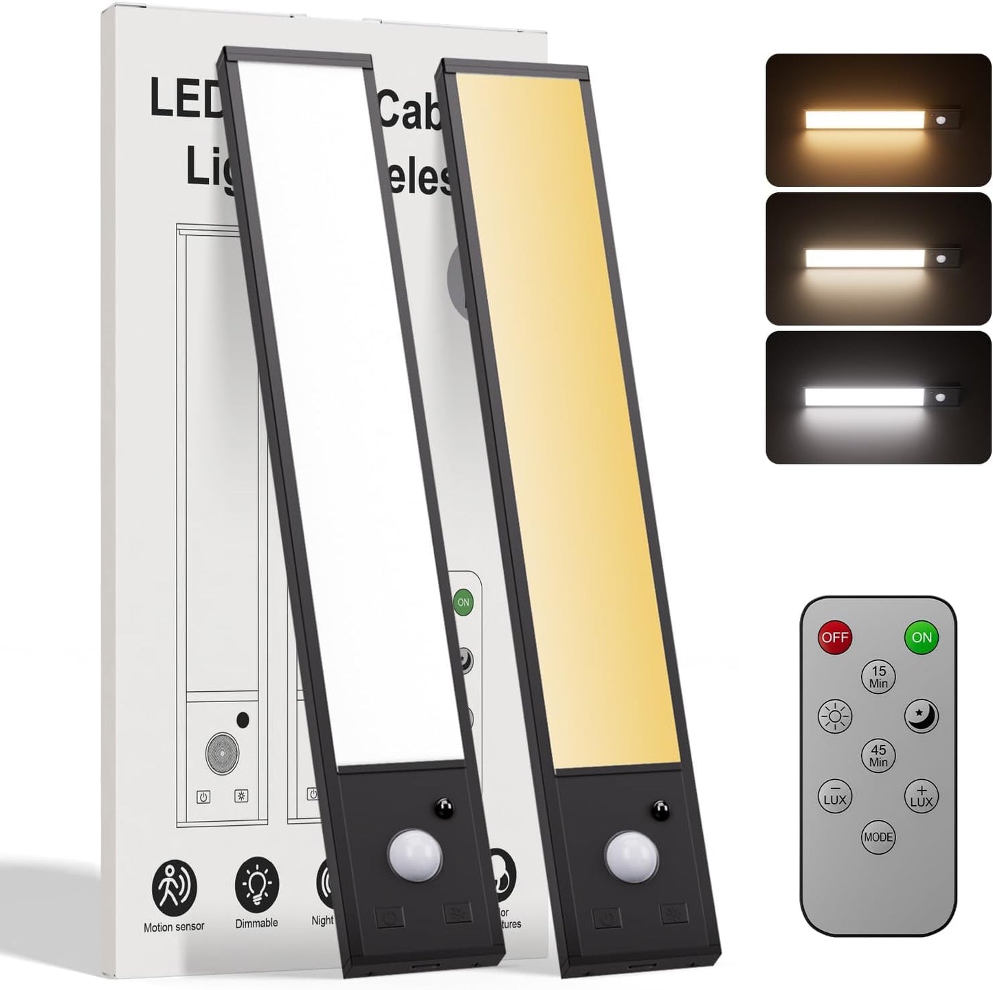 Tnight 8Inch Under Cabinet Lighting Wireless 56 Led -3 Color& 7 Levels Cabinet Lights 3000Mah Dimmable Magnetic Cabinet Lights  Motion Activated Under Cabinet Light For Kitchen?Remote?Magnetic ?2Pack