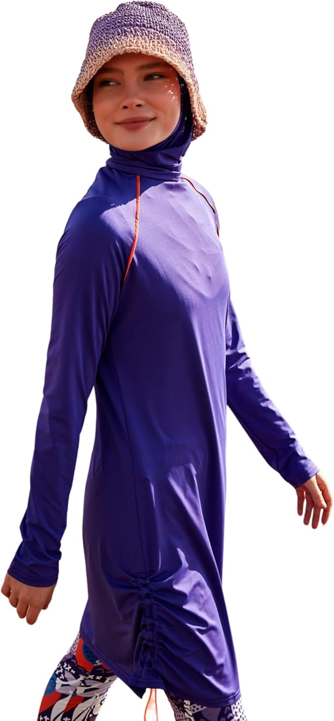 Islamic Full-Length Patterned Modest Swimsuit for Women | 4 PCS Muslim Burkini Set | Full Coverage Long Sleeve Rash Guard