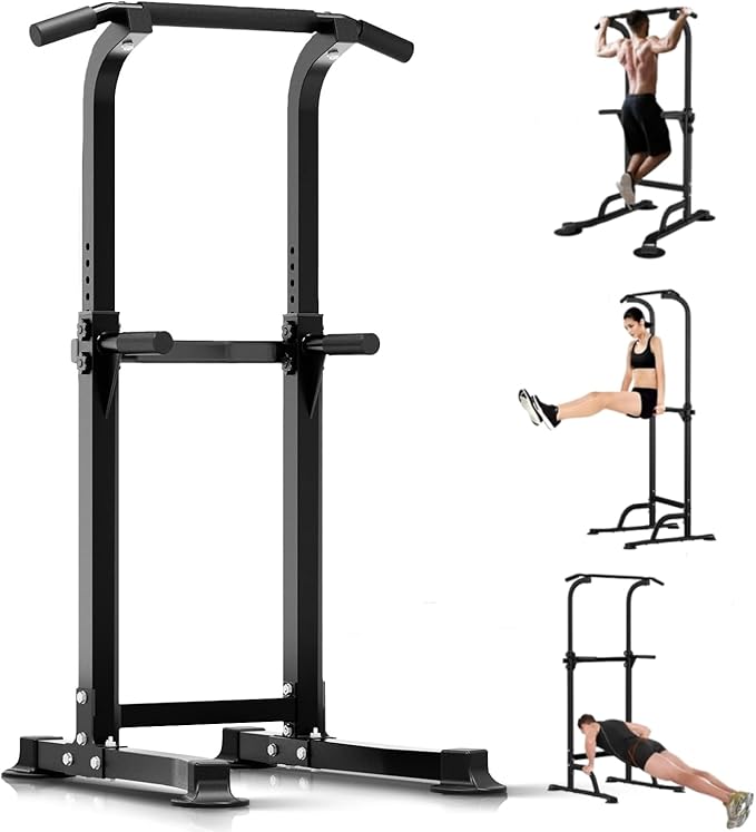Adjustable Power Tower Pull Up Bar Dip Station, Free Standing Pull Up Rack Dip Station for Home Gym, 400LBS Capacity Heigh...