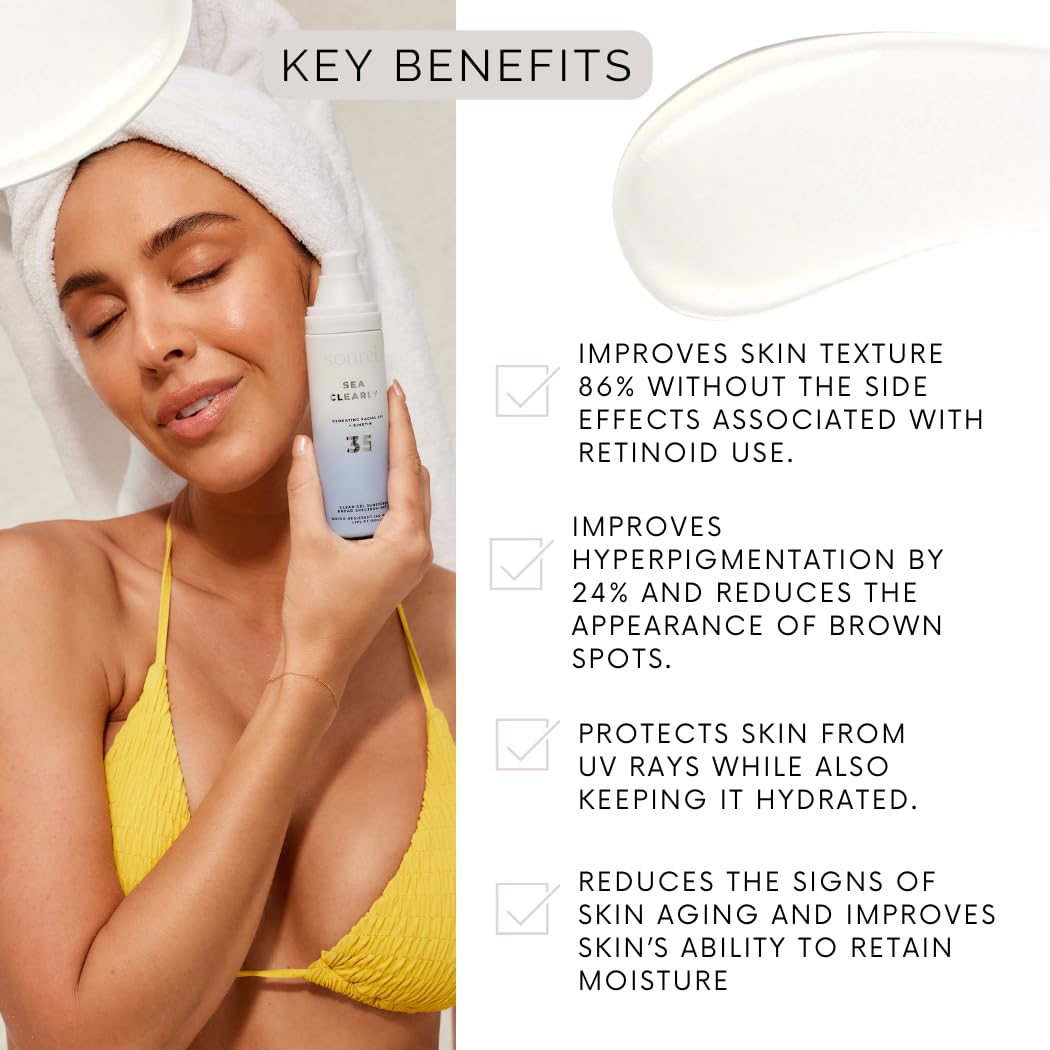 Sonrei Sea Clearly Hydrating Facial SPF 35 + Anti-aging Growth Factor Clear Sunscreen Gel & Primer | Broad Spectrum UV Protectio