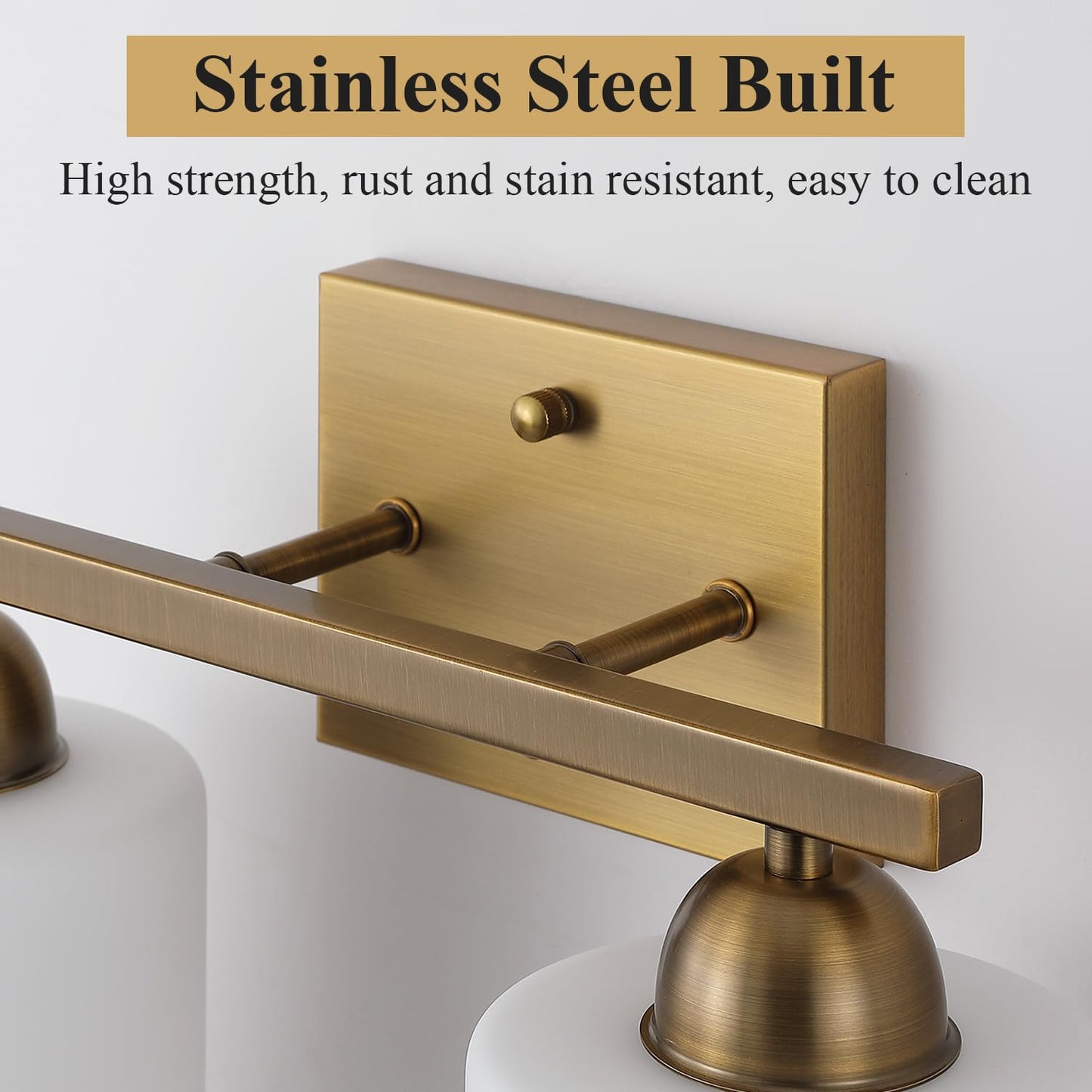 Mecgirn Stainless Steel Bathroom Light Fixtures, 2 Light Vanity Lights Over Mirror, Brass Finish, Model B0003-2-Brass