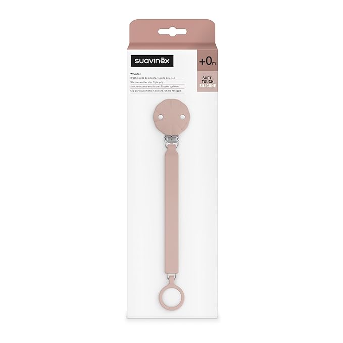 Suavinex Wonder Silicone Baby Pacifier Clip, Spain's #1 Baby Bottle and Pacifier Brand, Paci Clips for Babies, Essentials, Mauve Chalk