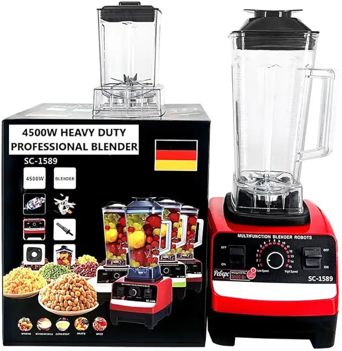 Professional Countertop 4500W Heavy-Duty Commercial Blender with Copper Motor, 2L BPA-Free Jar, Variable Speed & Pulse, Ice Crusher Smoothie Maker for Shakes, Frozen Drinks, Hot Soup – Red/Black