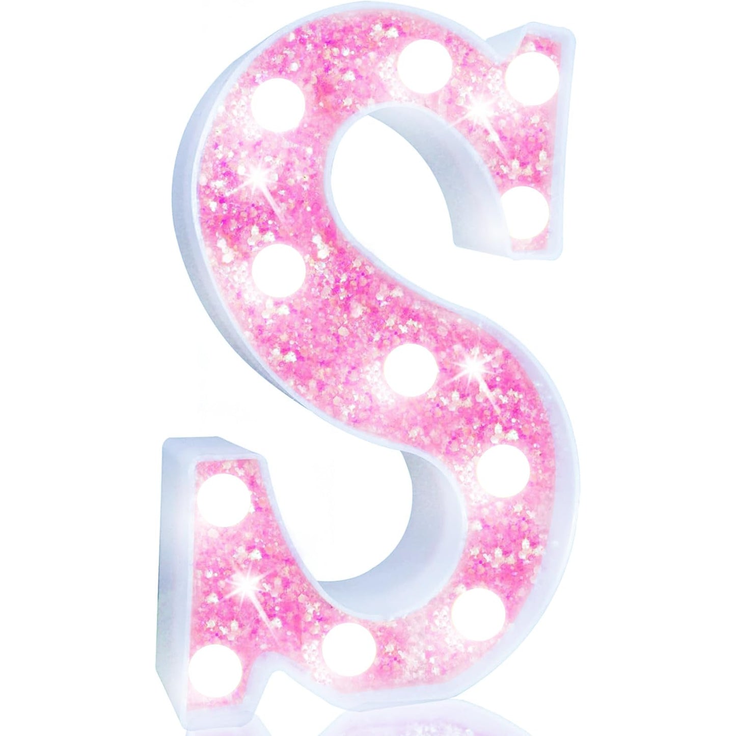 Pooqla Led Marquee Letter Lights  Light Up Pink Letters Glitter Letter Sign For Girls Gifts  Battery Powered For Night Light Birthday Party Wedding Home Bar Christmas Decoration  Cool White Pink S