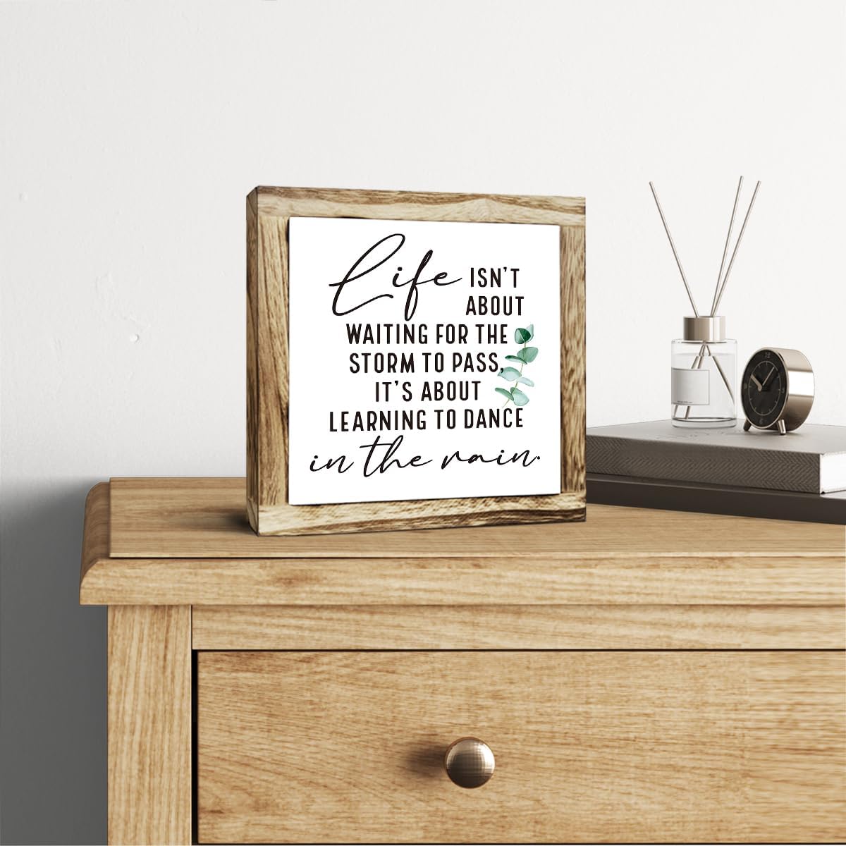 Inspirational Decor Sign, Wooden Plaques Sign Table Decor, Farmhouse Desk Signs, Rustic Home Decorate, Housewarming Decorate, Encouragement Gift, Life isn't About Waiting for the Storm to Pass Signs