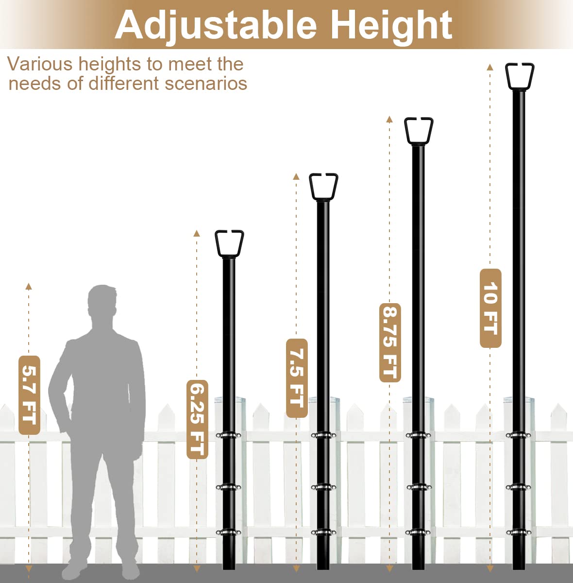 Queension 10Ft Deck String Light Poles For Outdoor String Lights For Garden  Backyard  Patio Lighting Stand For Parties  Bistro & Weddings  2 Pack