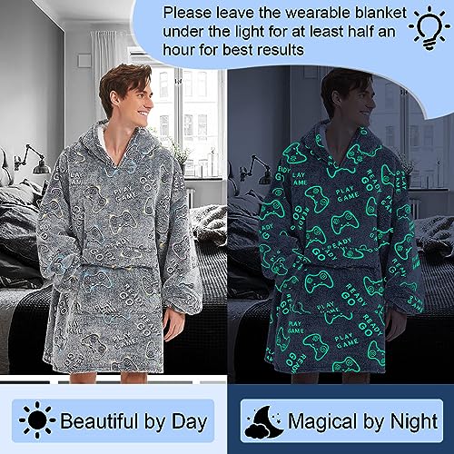 Fiosnow Glow in the Dark Game Controller Blanket Hoodies for Women and Men Adult Oversize Wearable Blanket Hoodies for Sof...