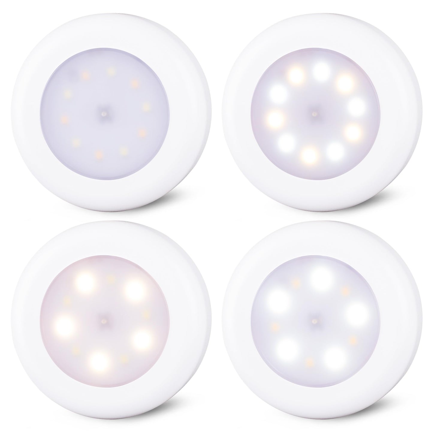Star-Spangled 4 Pack 3.1  Dimmable Push Tap Lights  Stick On Led Touch Puck Lights Aa Battery Operated  3 Color Modes Sticky Button Lamps For Classroom  Kitchen  Under Cabinet  Closet