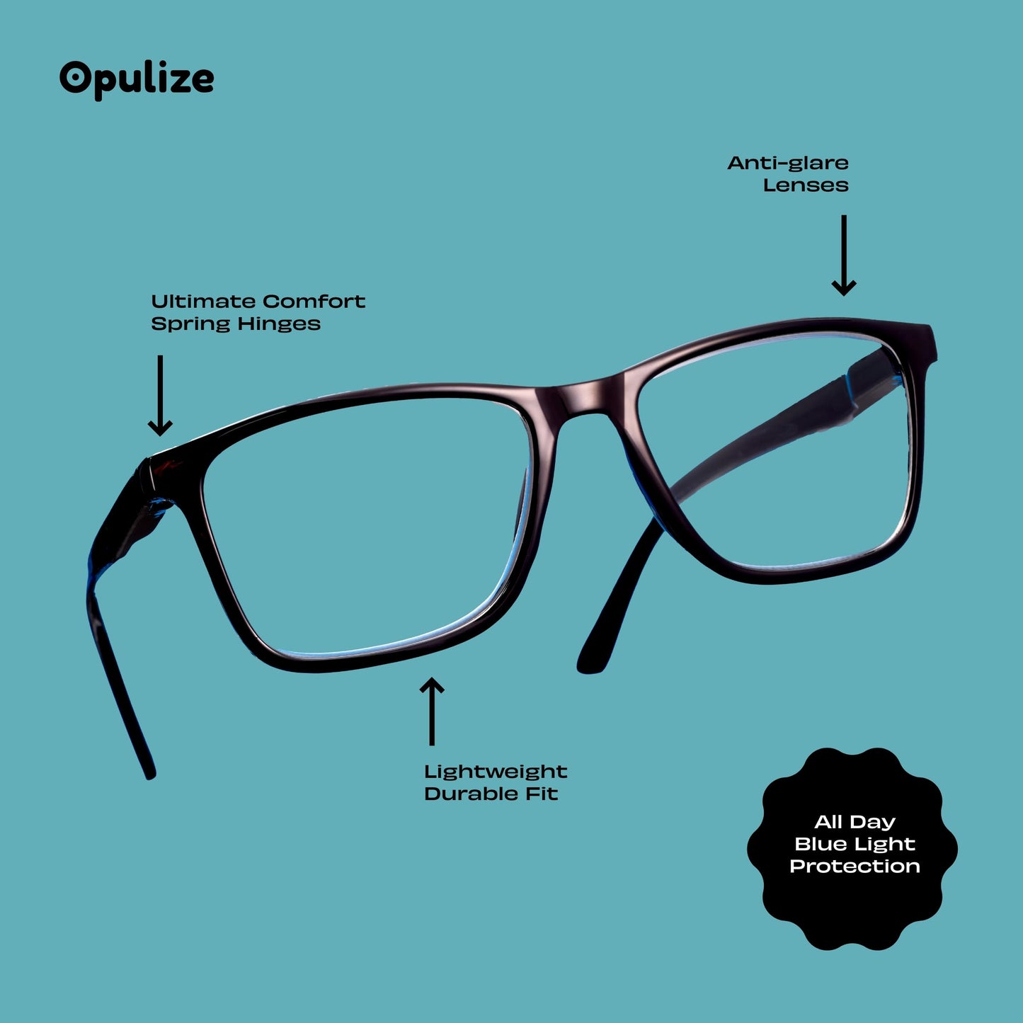 Opulize Nyx Blue Light Blocking Glasses For Women Men, Rectangular Frame With Uv & Eyestrain Protection, Anti-Glare Computer Gam