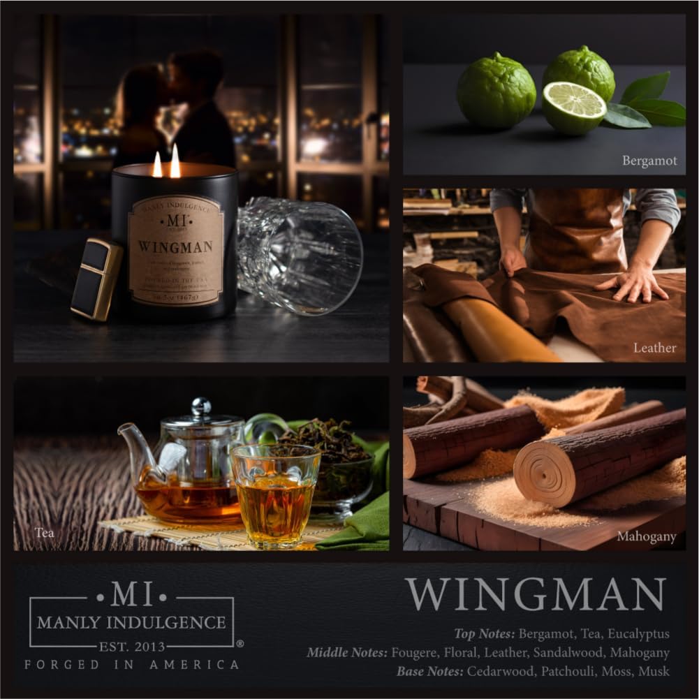 Manly Indulgence Wingman Scented Candles for Men, 2 Wick, 16.5 oz, Premium Soy Blend Wax, 60H Burn, Candles for Home Scented - Made in The USA