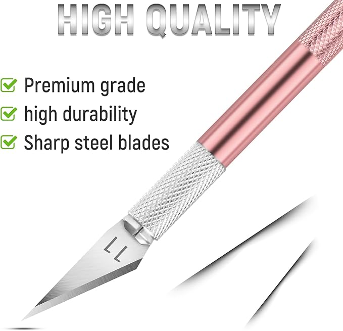 10 Pack Exacto Knife Set – Precision Craft Knife, Hobby Knife, and Art Knife Kit for Cutting, Carving, Engraving, Scrapbooking, and DIY (Pink)